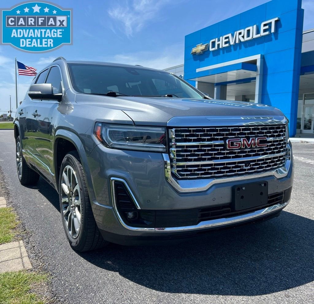 2021 GMC Acadia Denali in Satin Steel Metallic — front three-quarter view
