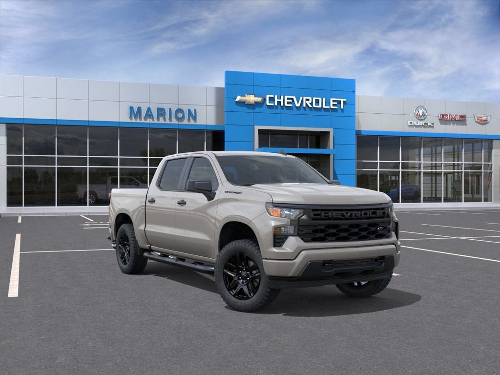 2026 Chevrolet Silverado 1500 Custom in White Sands — front three-quarter view