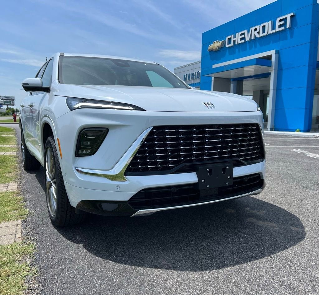 2026 Buick Enclave Avenir in Iridescent White Tricoat — front three-quarter view